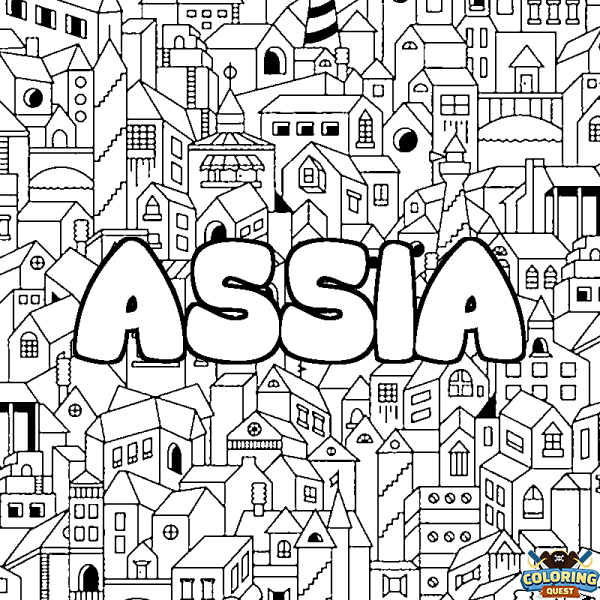 Coloring page first name ASSIA - City background