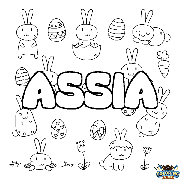 Coloring page first name ASSIA - Easter background