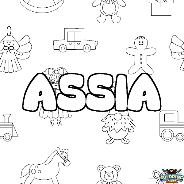 Coloring page first name ASSIA - Toys background