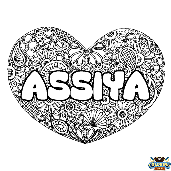 Coloring page first name ASSIYA - Heart mandala background