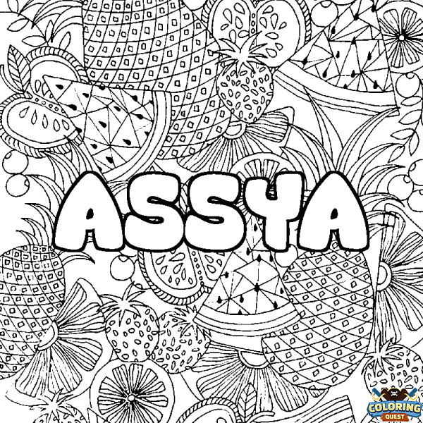 Coloring page first name ASSYA - Fruits mandala background