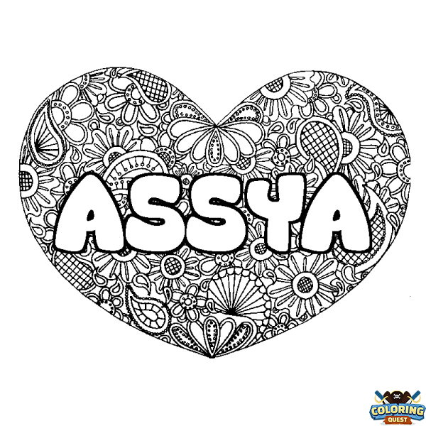 Coloring page first name ASSYA - Heart mandala background