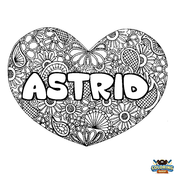 Coloring page first name ASTRID - Heart mandala background