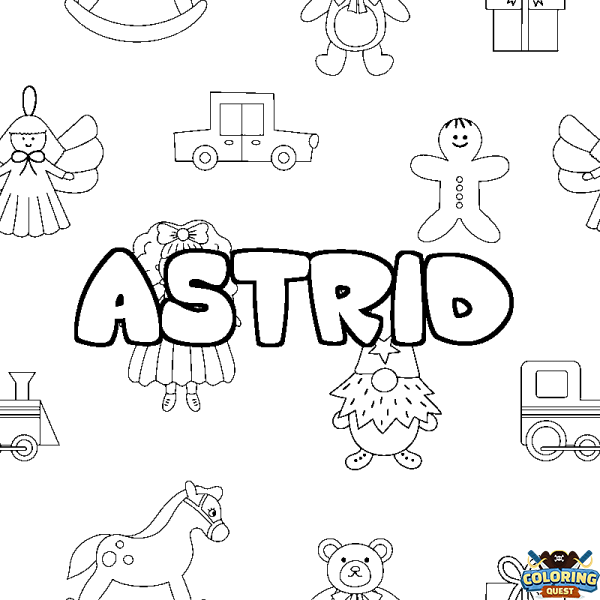 Coloring page first name ASTRID - Toys background