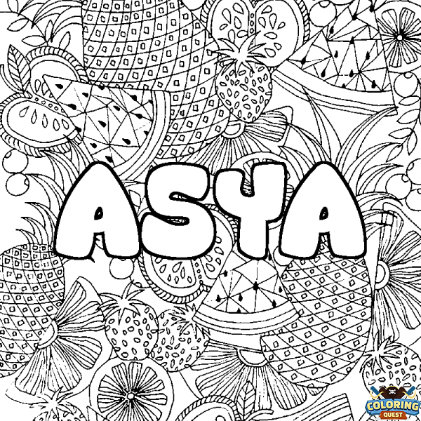 Coloring page first name ASYA - Fruits mandala background