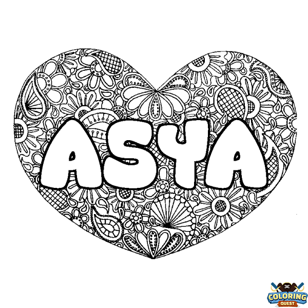 Coloring page first name ASYA - Heart mandala background