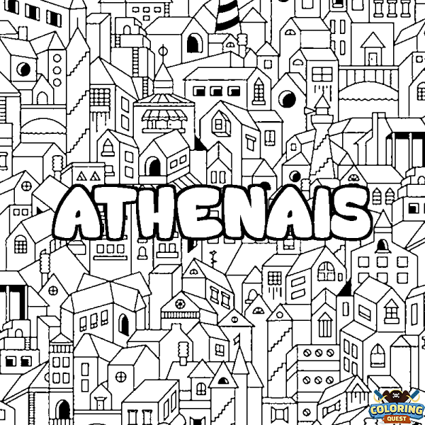 Coloring page first name ATHENAIS - City background