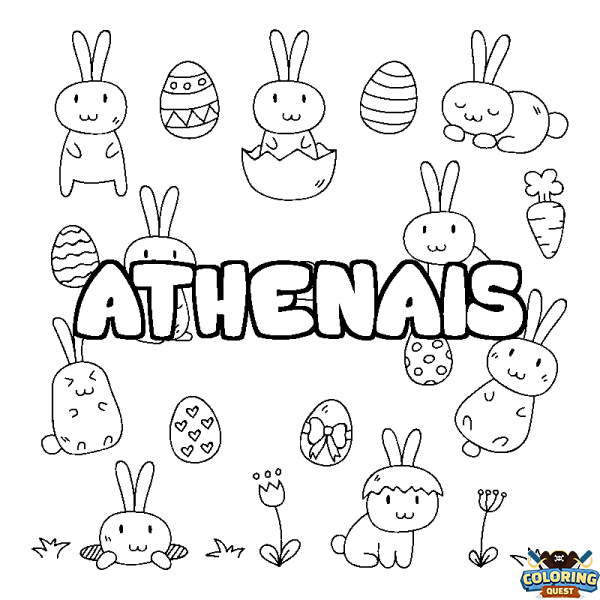 Coloring page first name ATHENAIS - Easter background