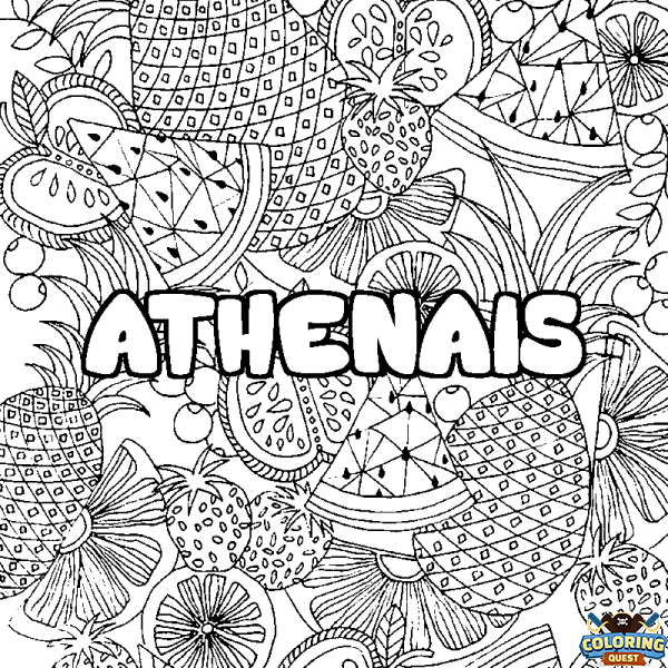 Coloring page first name ATHENAIS - Fruits mandala background