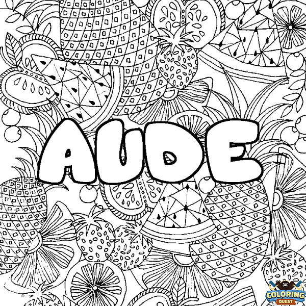 Coloring page first name AUDE - Fruits mandala background