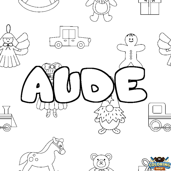 Coloring page first name AUDE - Toys background