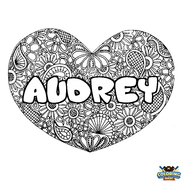 Coloring page first name AUDREY - Heart mandala background