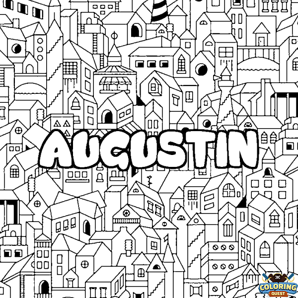 Coloring page first name AUGUSTIN - City background