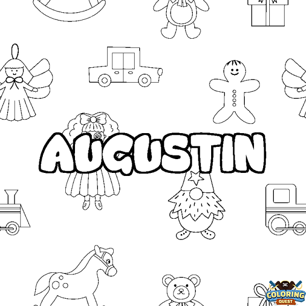 Coloring page first name AUGUSTIN - Toys background