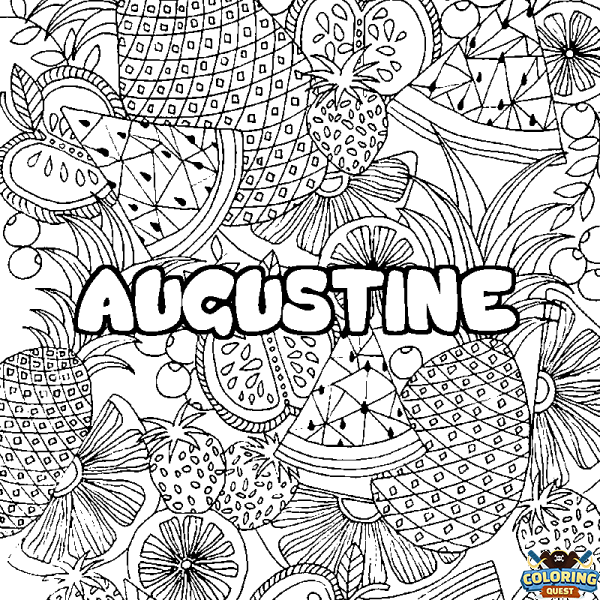 Coloring page first name AUGUSTINE - Fruits mandala background