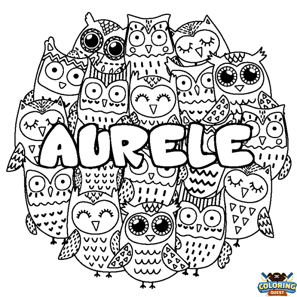 Coloring page first name AURELE - Owls background