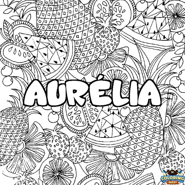 Coloring page first name AUR&Eacute;LIA - Fruits mandala background