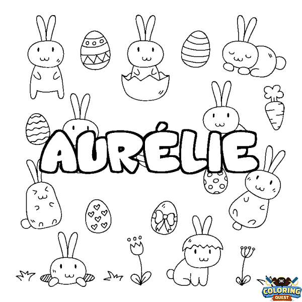 Coloring page first name AUR&Eacute;LIE - Easter background