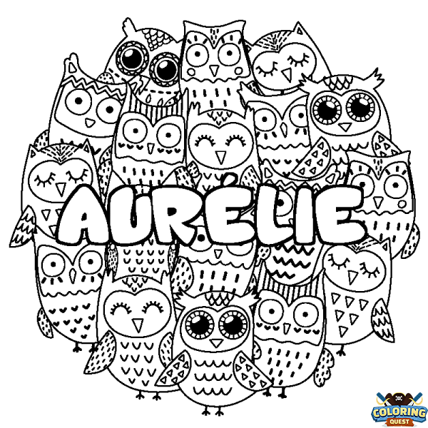 Coloring page first name AUR&Eacute;LIE - Owls background