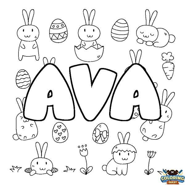 Coloring page first name AVA - Easter background