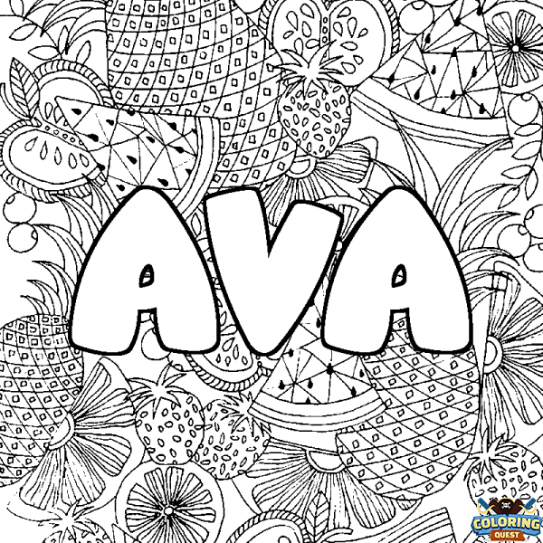 Coloring page first name AVA - Fruits mandala background