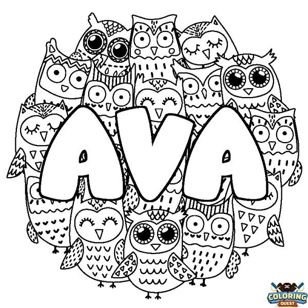 Coloring page first name AVA - Owls background