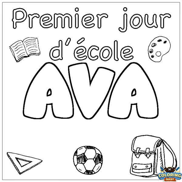 Coloring page first name AVA - School First day background