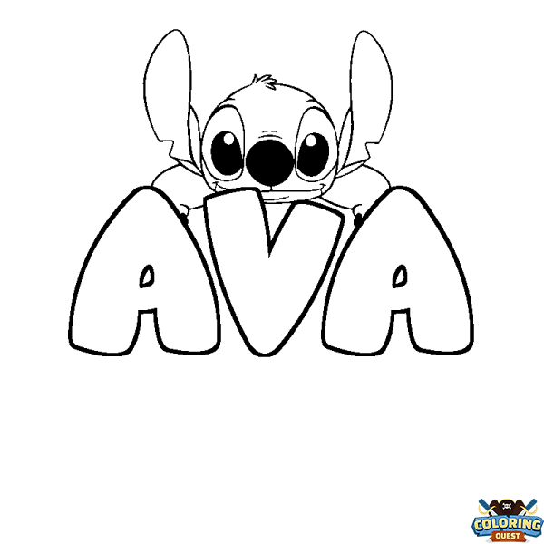 Coloring page first name AVA - Stitch background