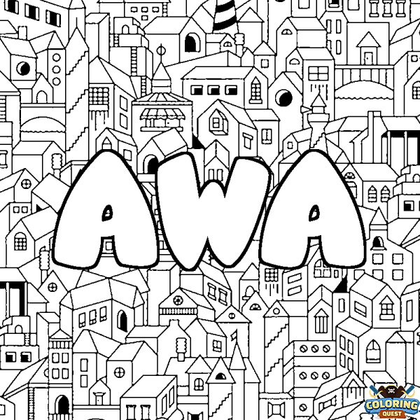 Coloring page first name AWA - City background