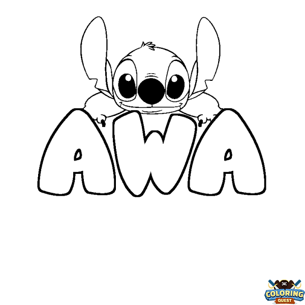 Coloring page first name AWA - Stitch background