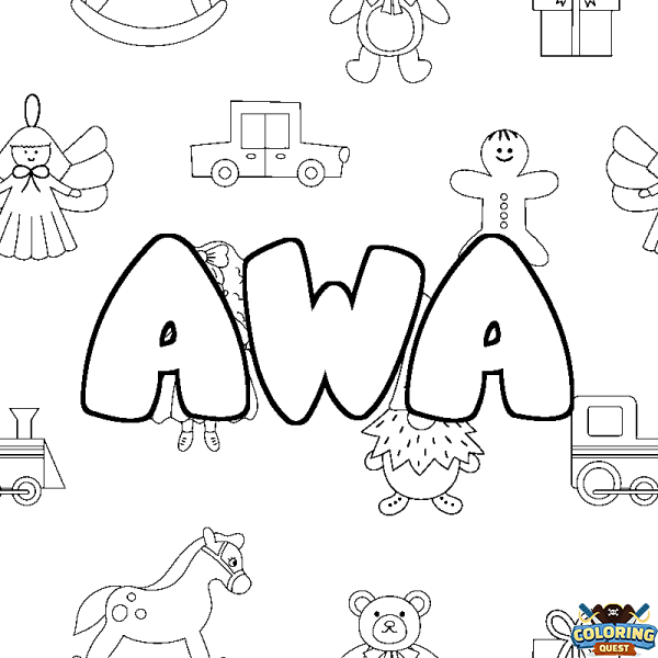 Coloring page first name AWA - Toys background