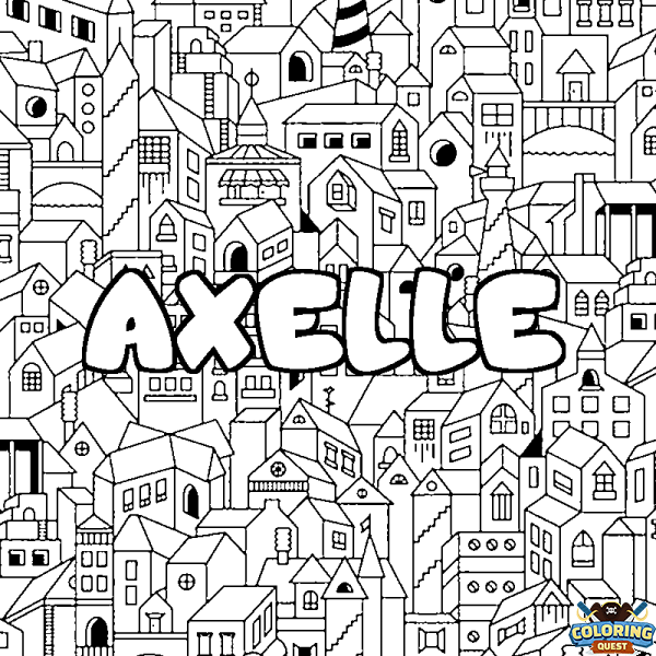 Coloring page first name AXELLE - City background