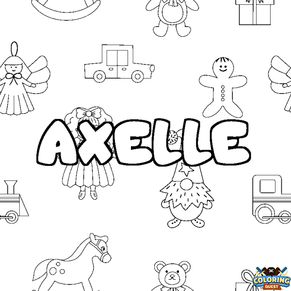 Coloring page first name AXELLE - Toys background