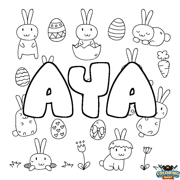 Coloring page first name AYA - Easter background