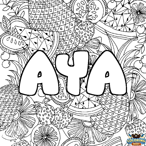 Coloring page first name AYA - Fruits mandala background