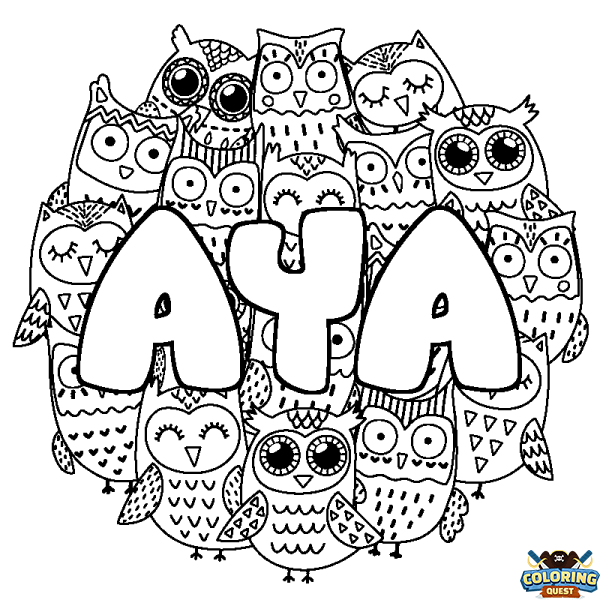 Coloring page first name AYA - Owls background