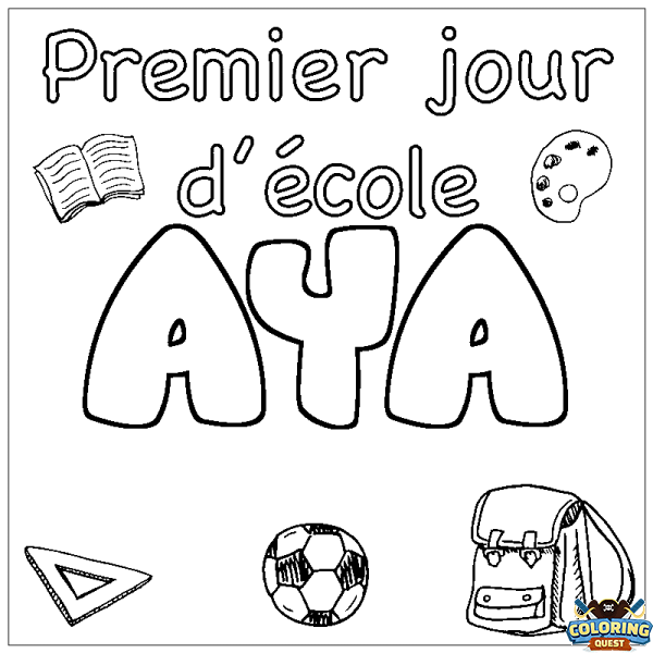 Coloring page first name AYA - School First day background