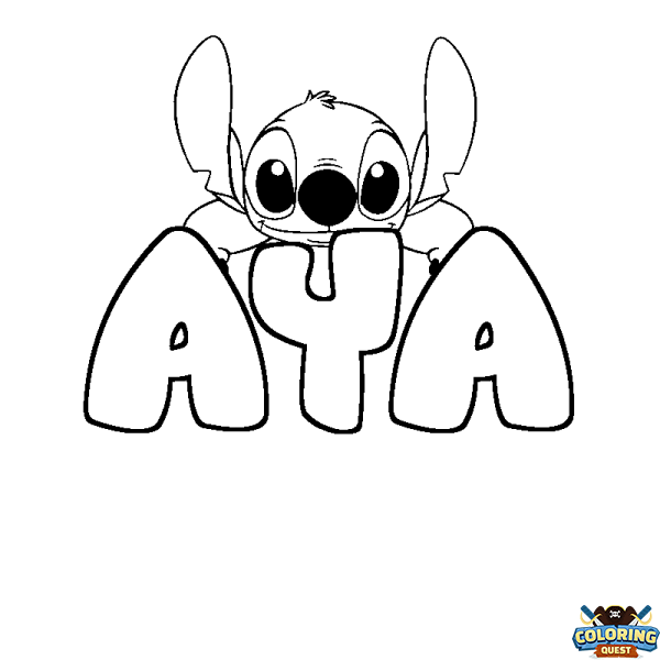 Coloring page first name AYA - Stitch background