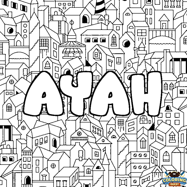 Coloring page first name AYAH - City background