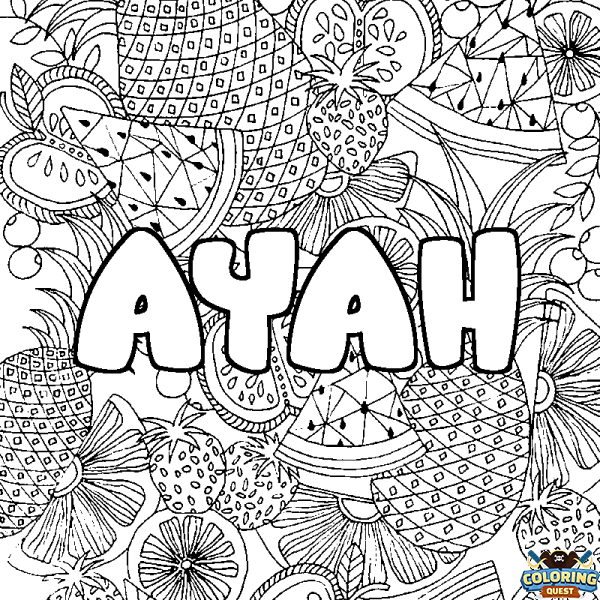 Coloring page first name AYAH - Fruits mandala background