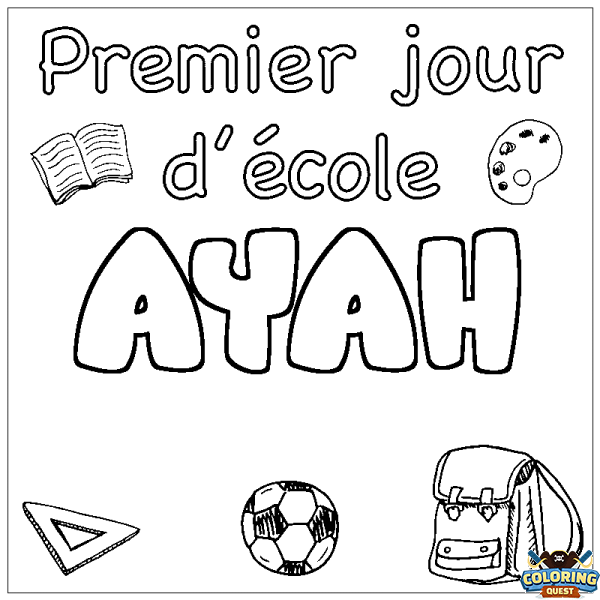 Coloring page first name AYAH - School First day background