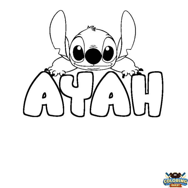 Coloring page first name AYAH - Stitch background