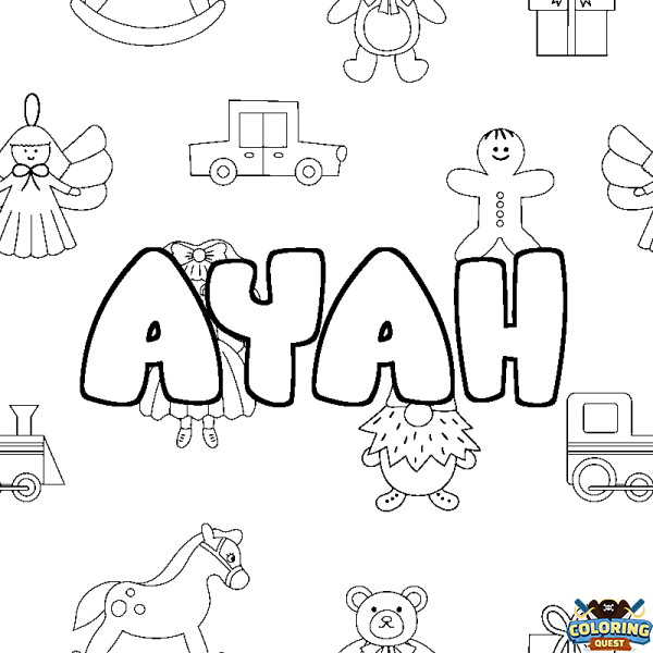 Coloring page first name AYAH - Toys background