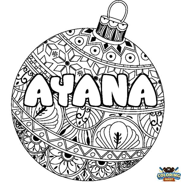 Coloring page first name AYANA - Christmas tree bulb background