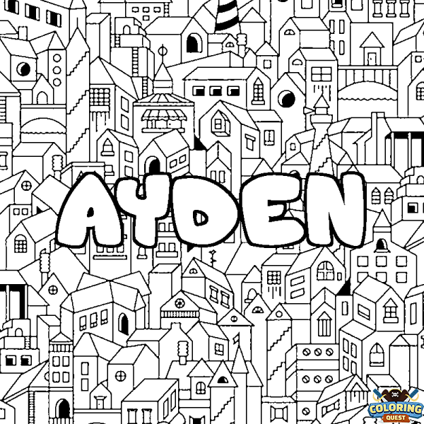 Coloring page first name AYDEN - City background