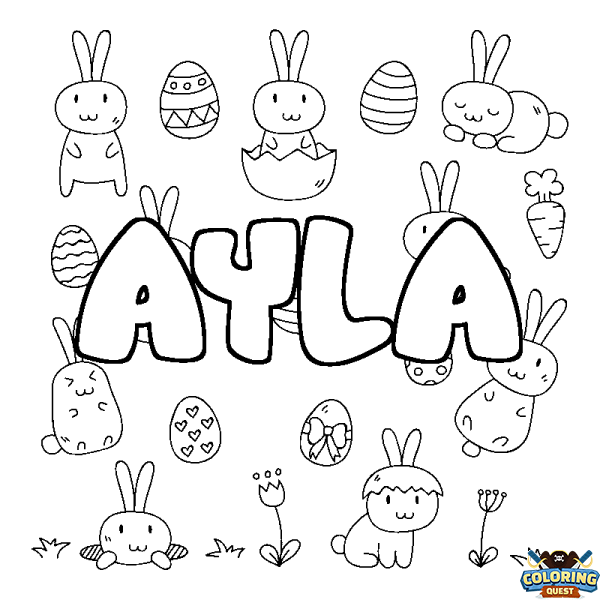 Coloring page first name AYLA - Easter background