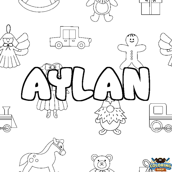 Coloring page first name AYLAN - Toys background