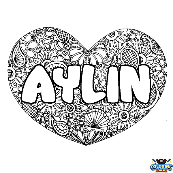 Coloring page first name AYLIN - Heart mandala background