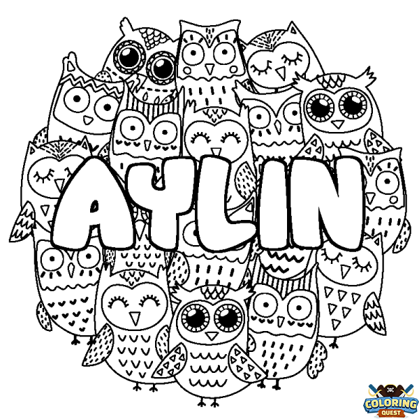 Coloring page first name AYLIN - Owls background