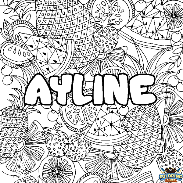 Coloring page first name AYLINE - Fruits mandala background